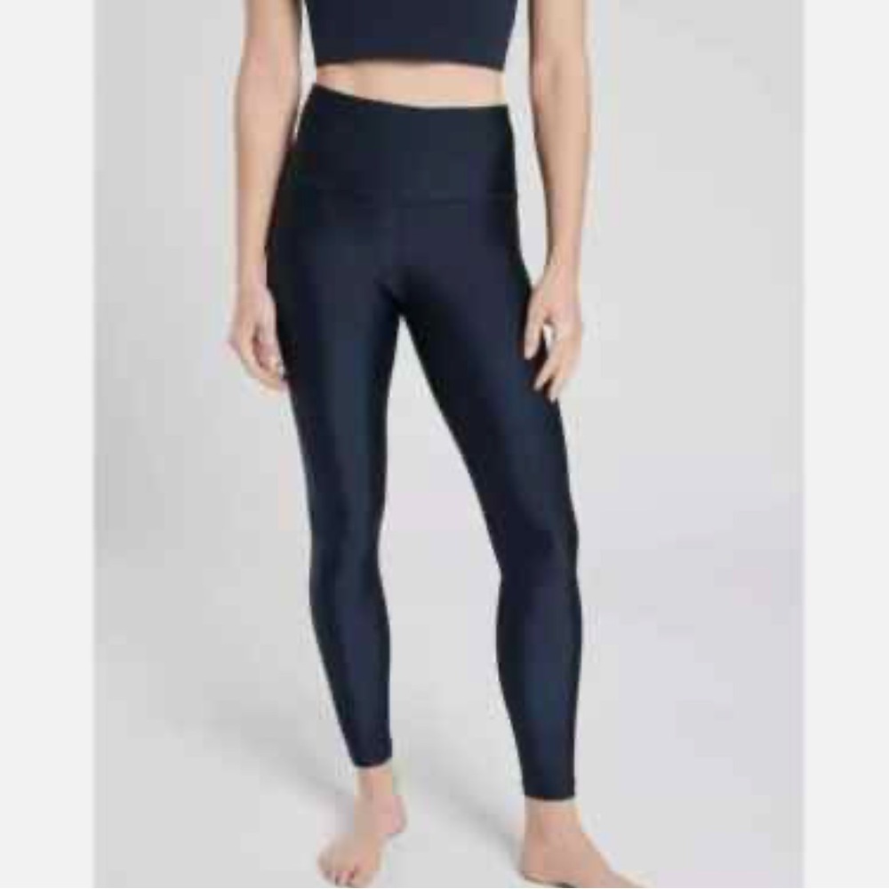 Athleta Elation High Rise Shine Tight Navy Blue Metallic Leggings